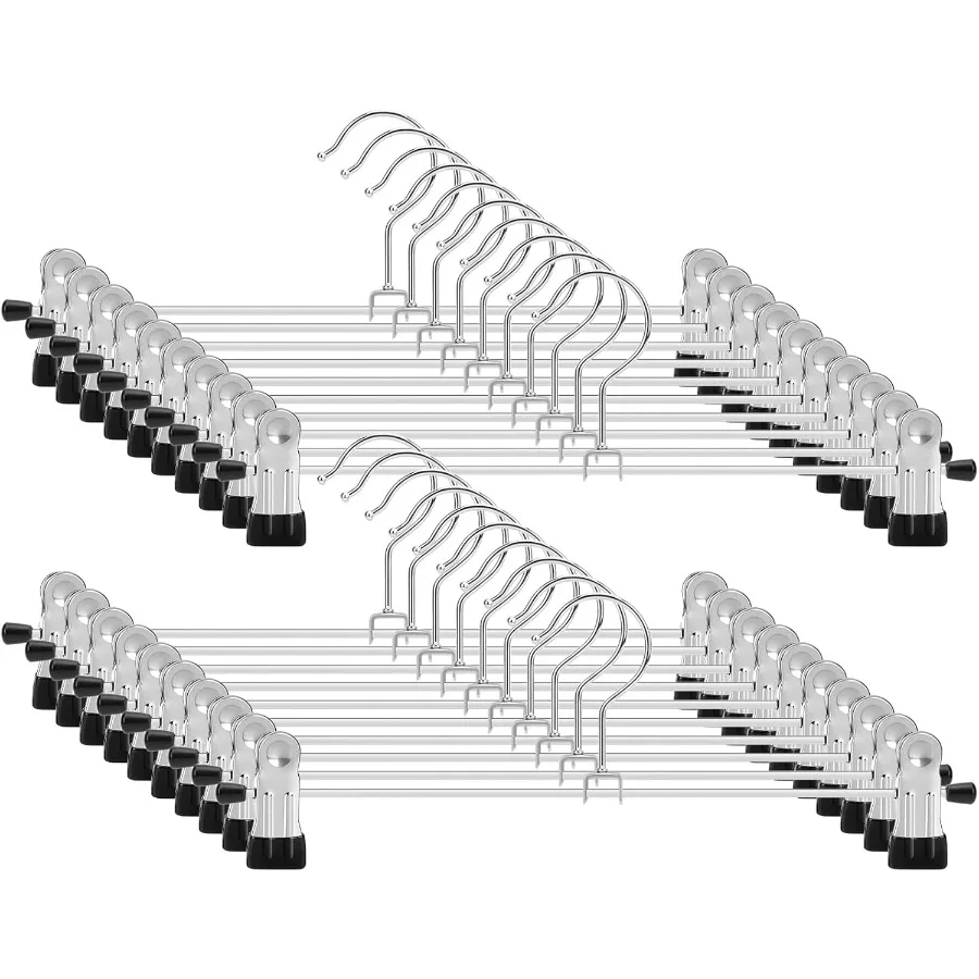 

Pant Hangers 50 Pack Skirt Hangers with Clips Metal Trouser Clip for Shorts Heavy Duty Ultra Thin Space Saving Storage Solution