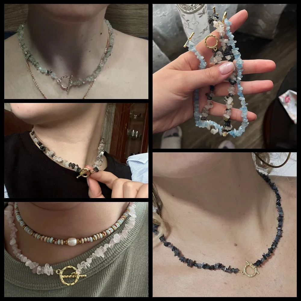 Fashion Summer Stone Choker Necklace Natural Irregular Aquamarine Quartzs Apatite Gravel  Beads Necklaces For Women Jewelry Gift