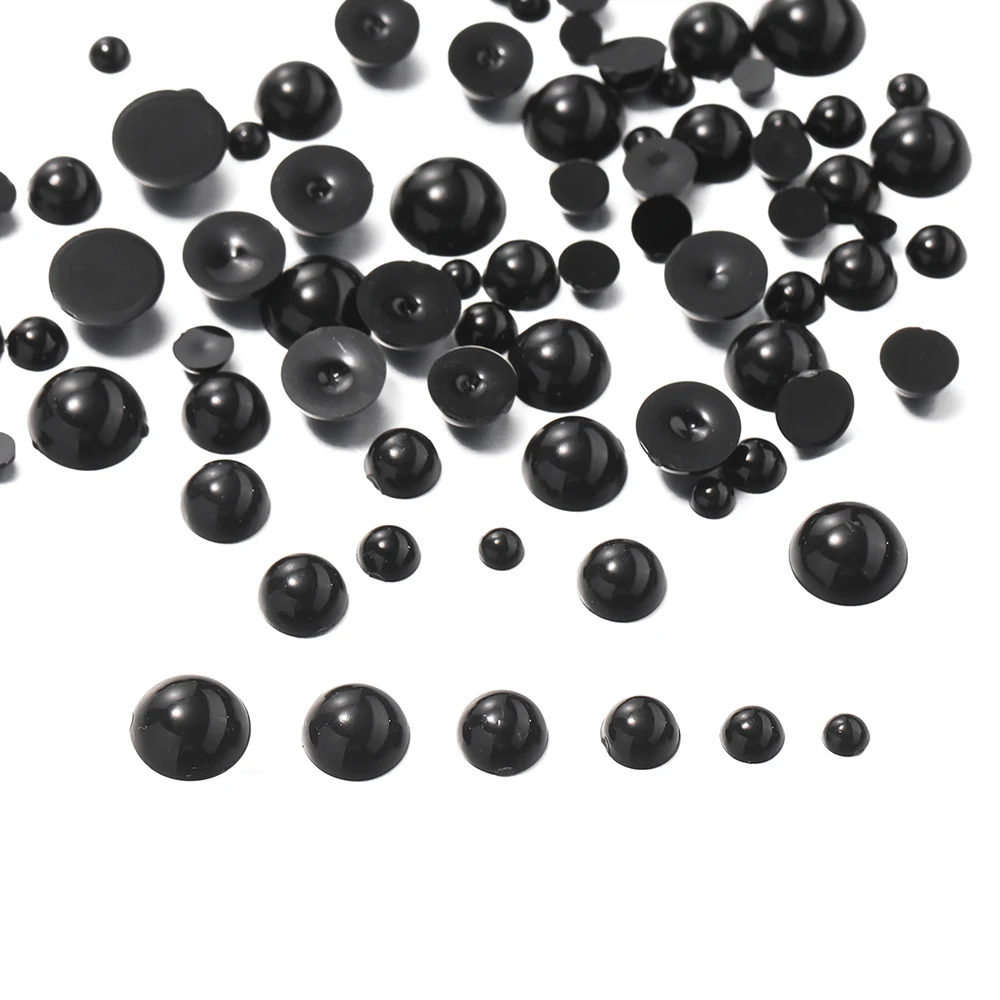 

300-1000pcs Acrylic Artificial Pearl Half Bead No Hole 3-8mm Black Spacer Loose Beads for DIY Earrings Jewelry Making Supplies