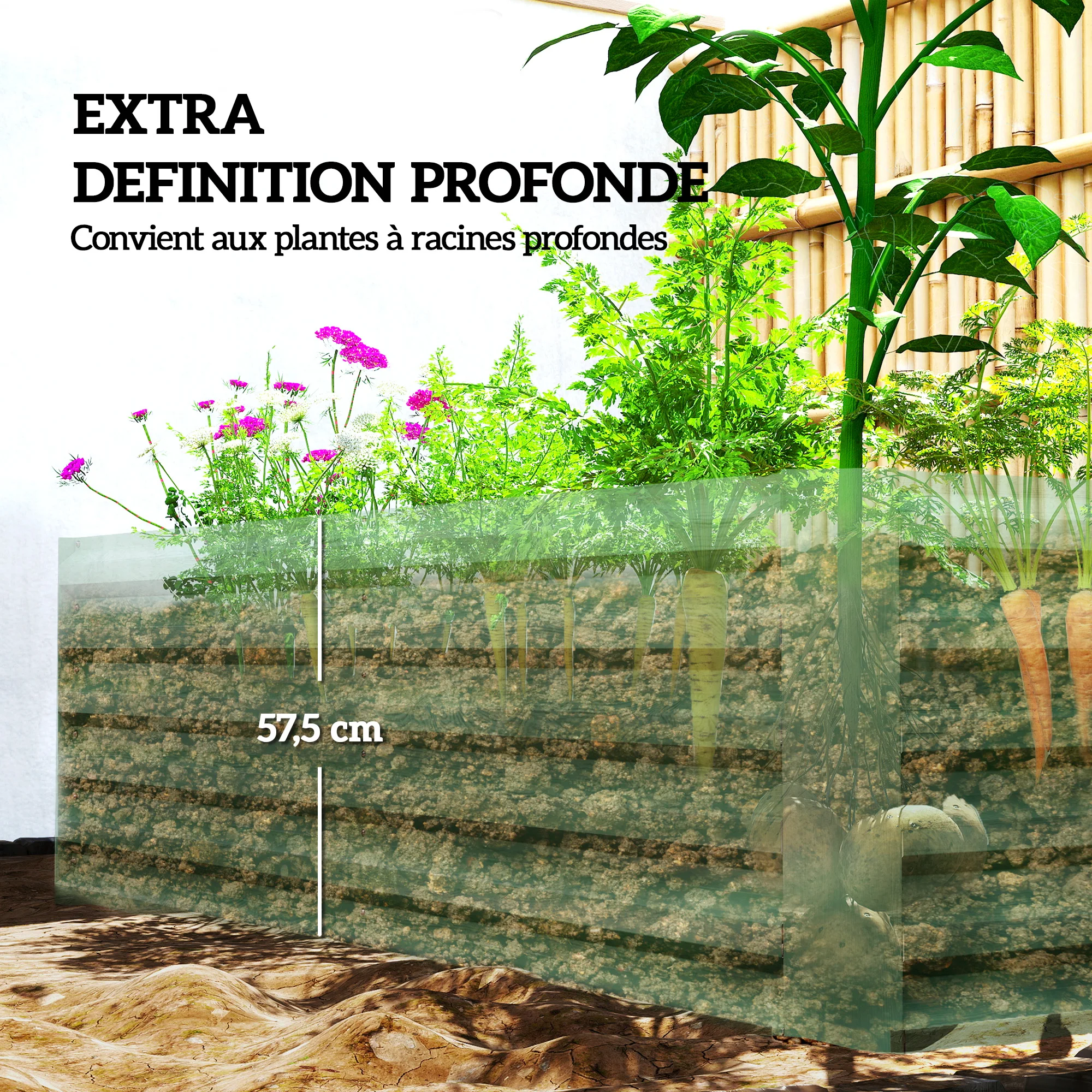 Outsunny Jardinière elevada de acero galvanizado, cama de jardín con fondo abierto, 180 x 90 x 57,5 cm, verde claro