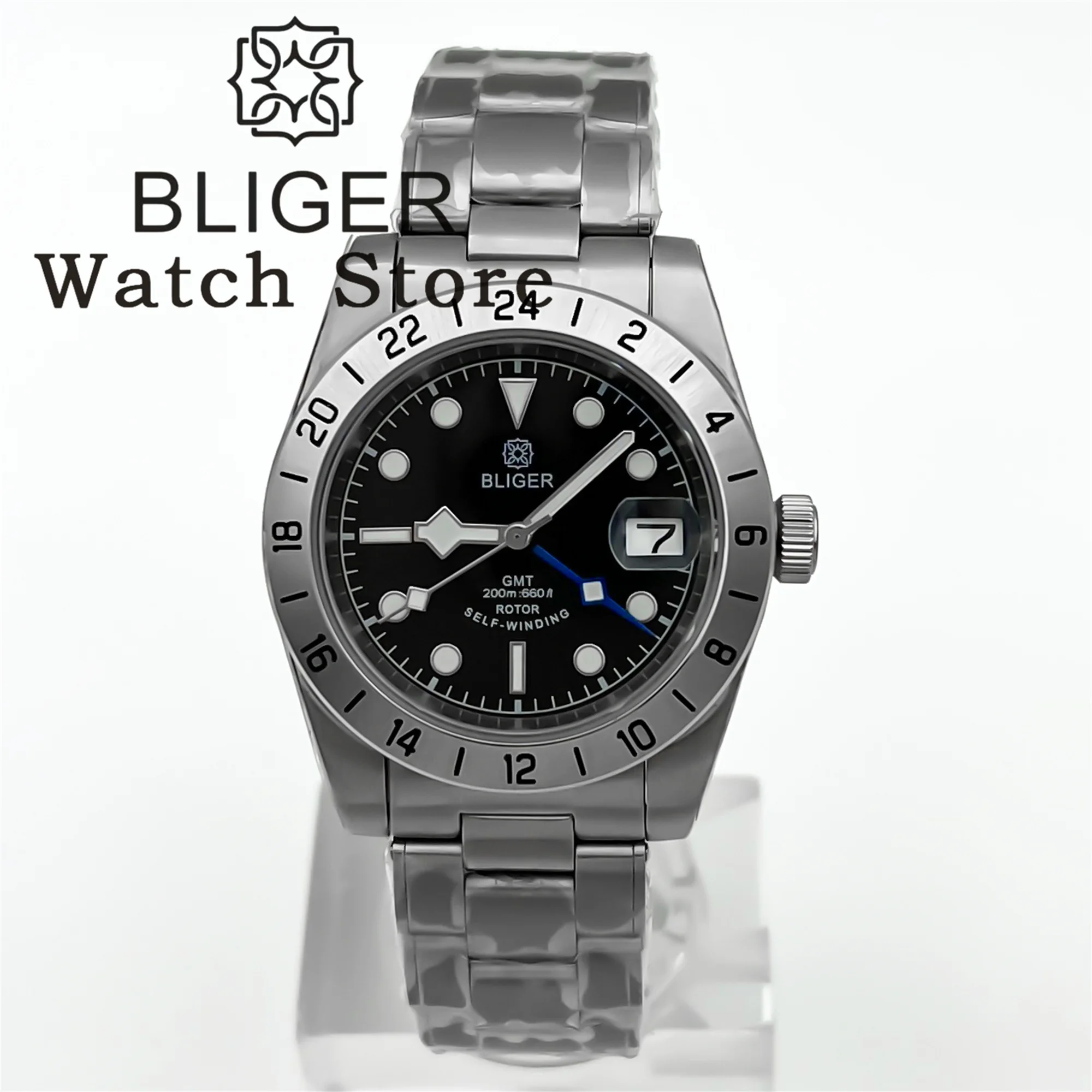 BLIGER New 39mm NH34 Automatic Mechanical GMT Watch For Men Relogio Stainless Steel Sport Watch Sapphire Luminous Deep Waterproo