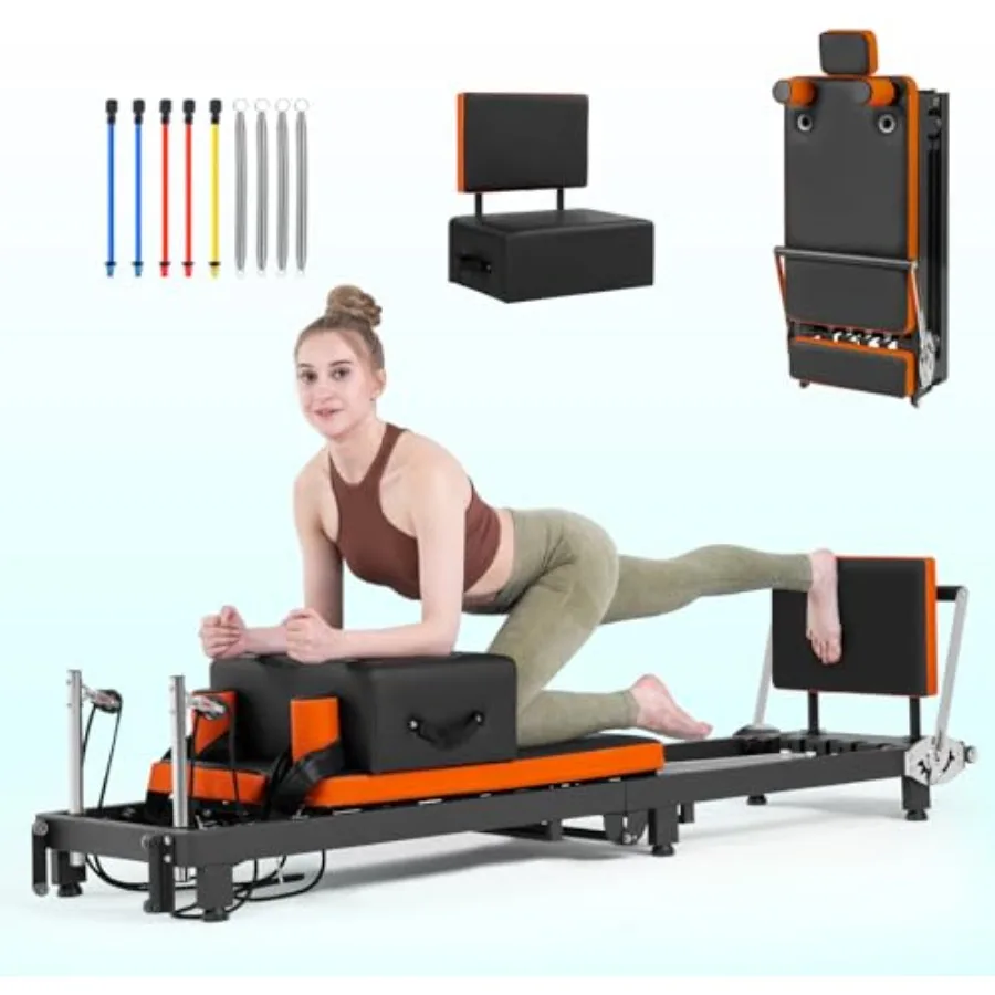 

Складной тренажер для пилатеса для домашнего спортзала с сиденьем и доской для прыжков, выдерживает до 500 фунтов, подходит для начинающих.