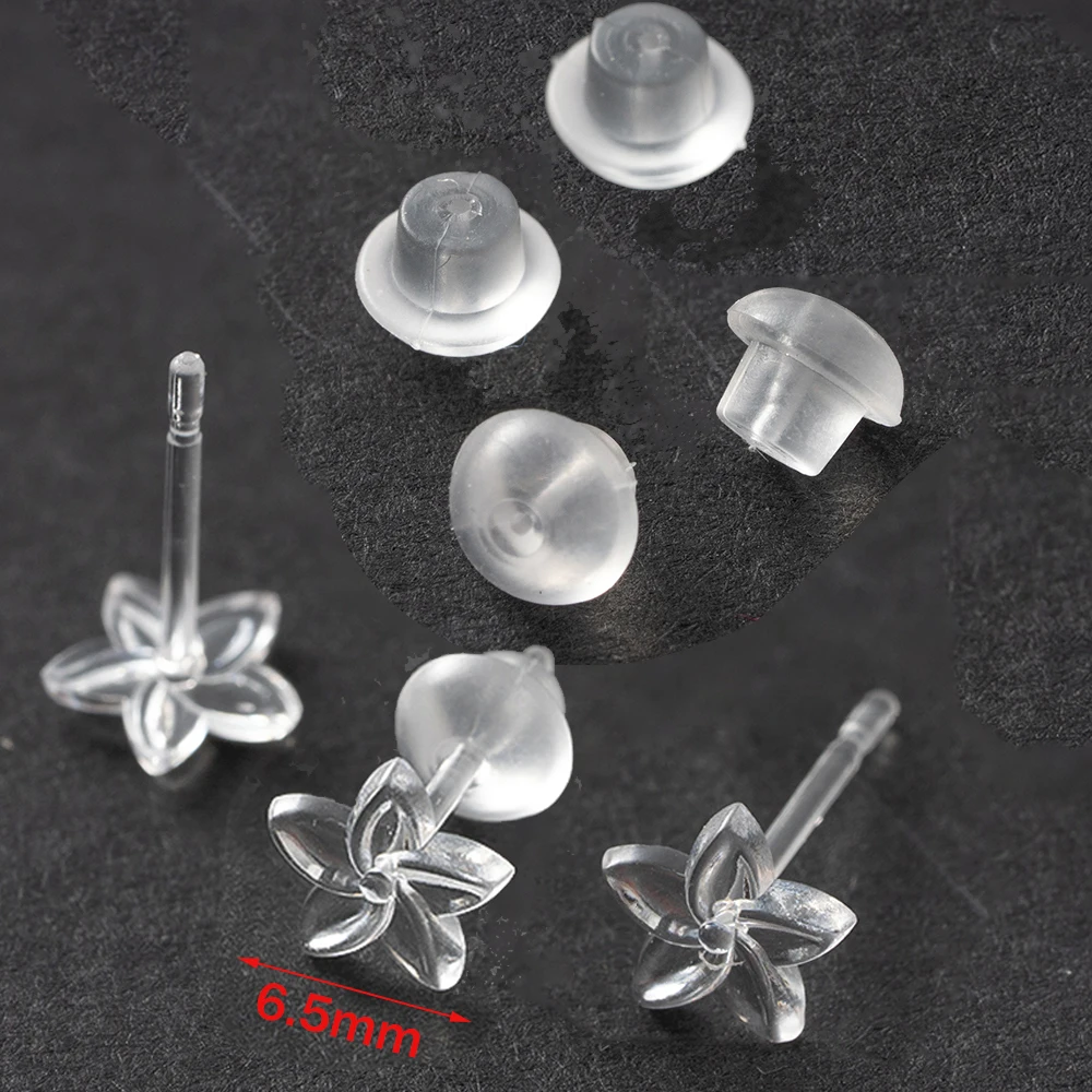 100pcs Invisible Clear Plastic Post Earrings and Backs For DIY Hypoallergenic Sensitive Ears Sports Work Jewelry Making Supplies