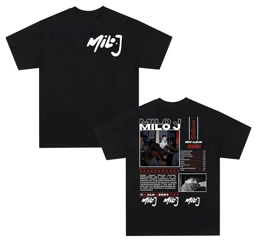 

Rapper Milo J 166 Tour 2025 Album T-Shirt Summer Men's Vintage High Quality Short Sleeve T-Shirt Extra Large Cotton T-Shirt