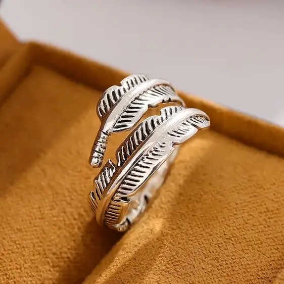 Women's Retro 925 Sterling Silver Feather Arrow Opening Ring, Unique Gift
