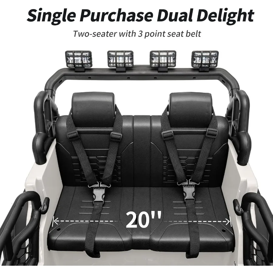 لعبة ركوب بمقعدين على سيارة 12 فولت سيارة كهربائية لـ 4-8 مع سعة تحكم عن بعد 110 رطل LED - أبيض