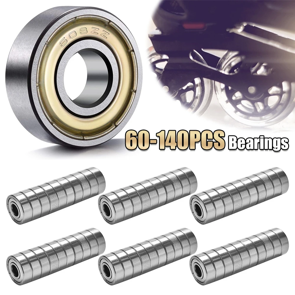 60-140PCS 608ZZ Ball Bearings Carbon Steel Single Row 8x22x7mm ABEC-7 Deep Groove Miniature Bearings for Skateboard Scooter