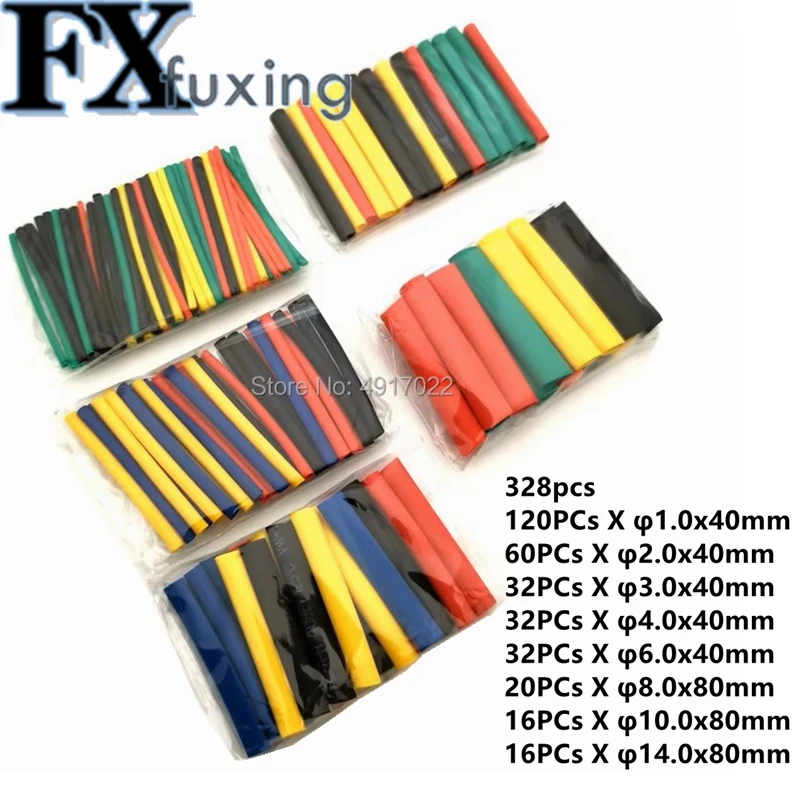 328PCS Heat Shrink Tubing 2:1Wire Cable Wrap Assortment Electric Insulation Tube Kit 5 Color 8 Size Black Red Green Red Yellow