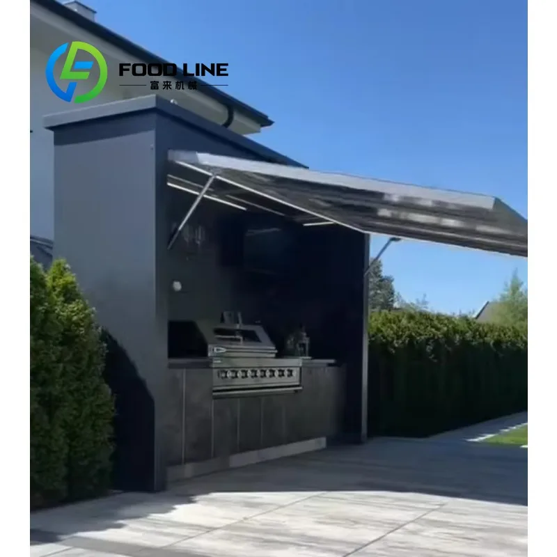 Customized Contemporary Modular Prefabricated Outdoor Mobile Kitchen Unit Wind Rain Resistant Storage Cabinet