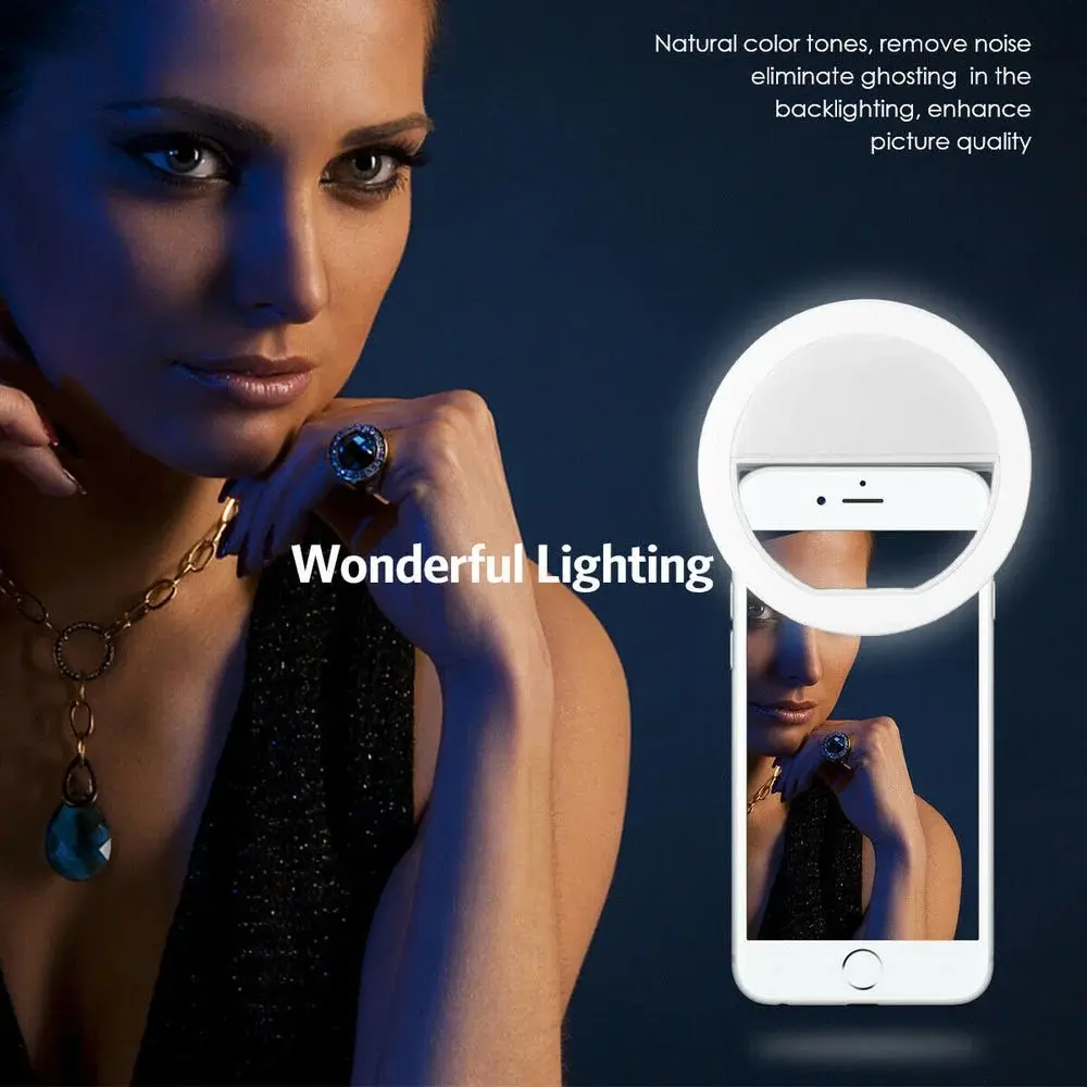 Portable USB Charge Phone Lens Lamp Led Selfie Ring Light Mobile Phone Live Broadcast Video Selfie Fill Light For All Smartphone