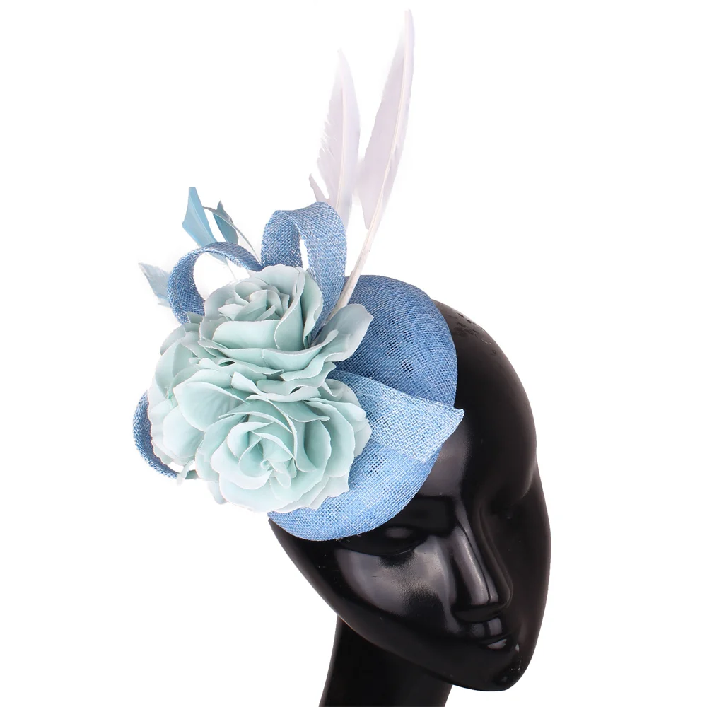 Cappelli da sposa e Fascinators copricapo da festa cappello da sposa elegante copricapo da sposa con piuma e imitazione berretto Sinamay Chapeau