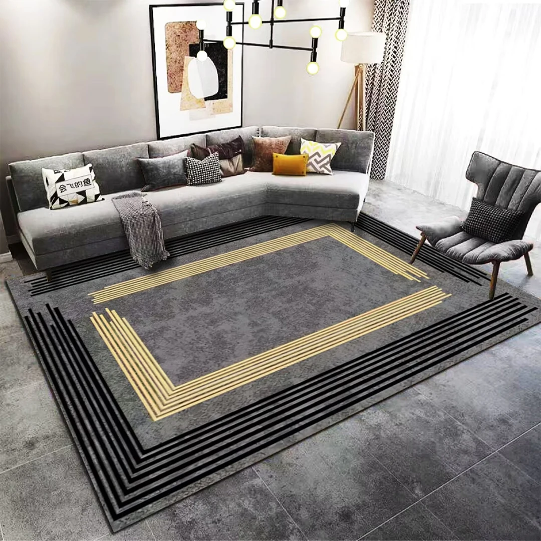 Nordic Black Geometric Living Room Carpet Modern Light Luxury Large Area Rug for Bedroom Washable Lounge Coffee Tables Floor Mat