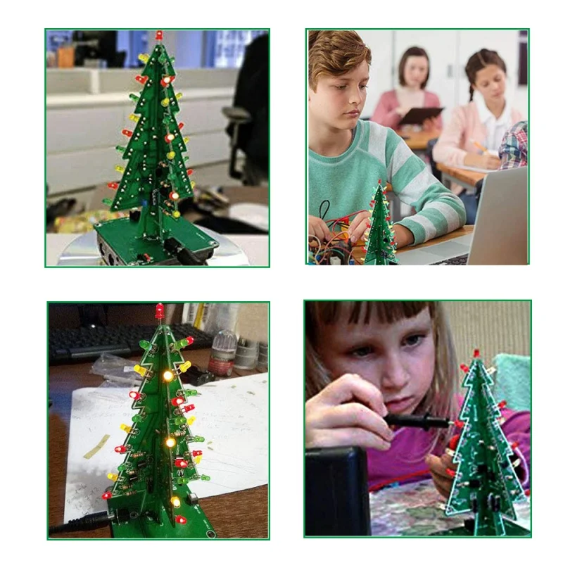 DIY 3D Christmas Tree Soldering Practice Assemble Kit Project Electronic Science with 7 Colors Flashing LED Circuit DIY Kit