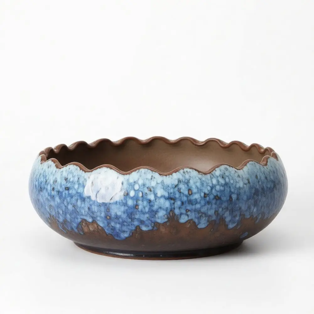 Large Mouth Ceramic Succulent Pot Handcrafted Coarse Pottery Flower Container Breathable Arrangement Planter Home Garden Art
