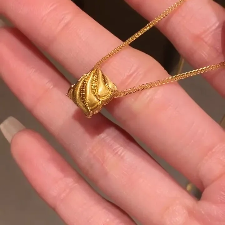 Luxury 9999 24K real gold transport bead necklace for women ancient silk wings brushed small waist road roadway pendant