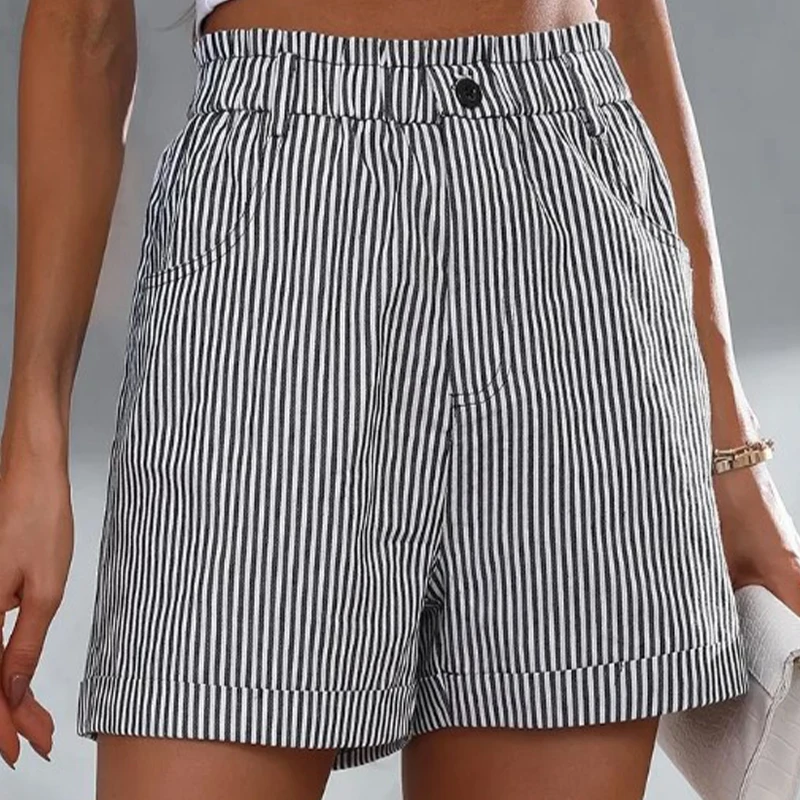 Women's Pajama Shorts Summer Striped High Elastic Waist Comfy Sleep Bottoms Casual Lounge Short Pants for Home Daily