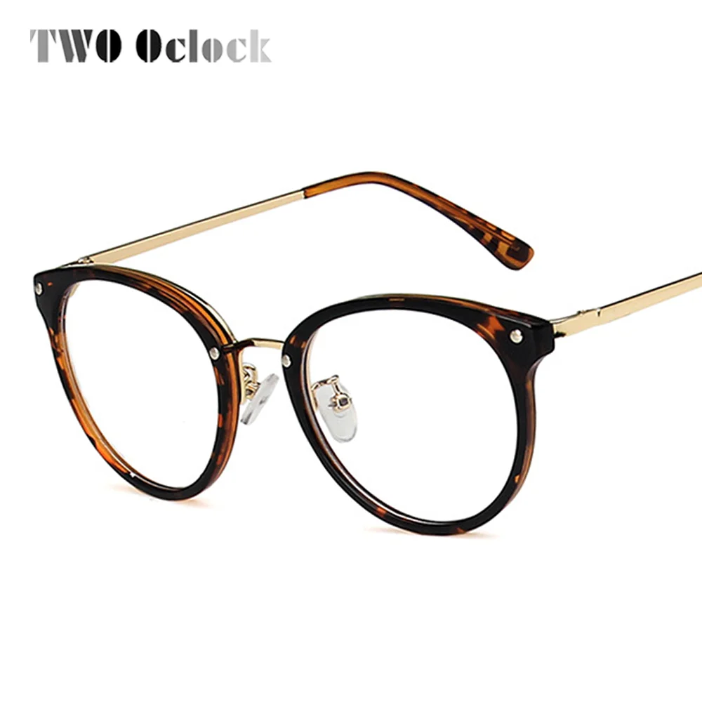 Retro Big Round Eyeglasses Frames Women Anti Blue Light Glasses Clear Lenses Oversize Leopard Spectacle No Grade Optical Frame
