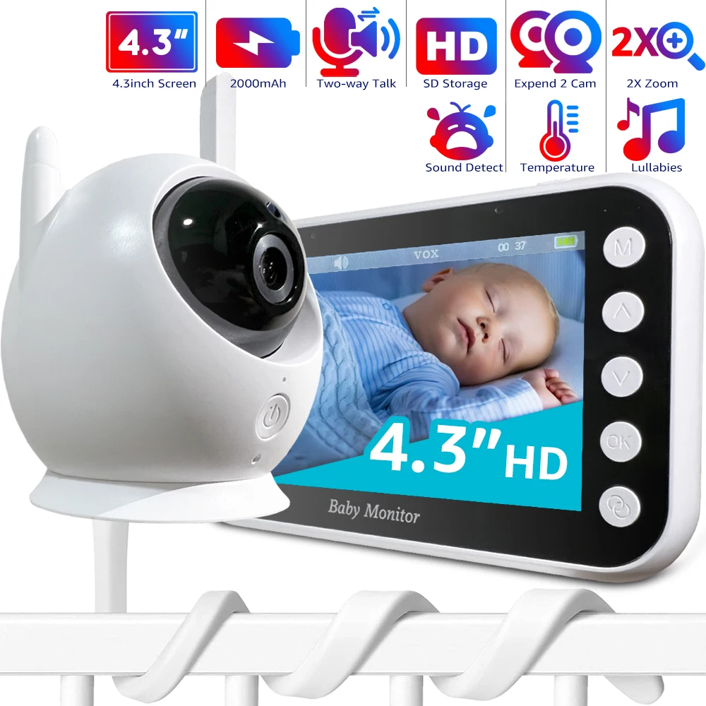 Baby Monitor with Long Battery Life 4.3 inch Screen Video Baby Monitor with Camera and Audio 1000ft Long Rang Auto Night Vision