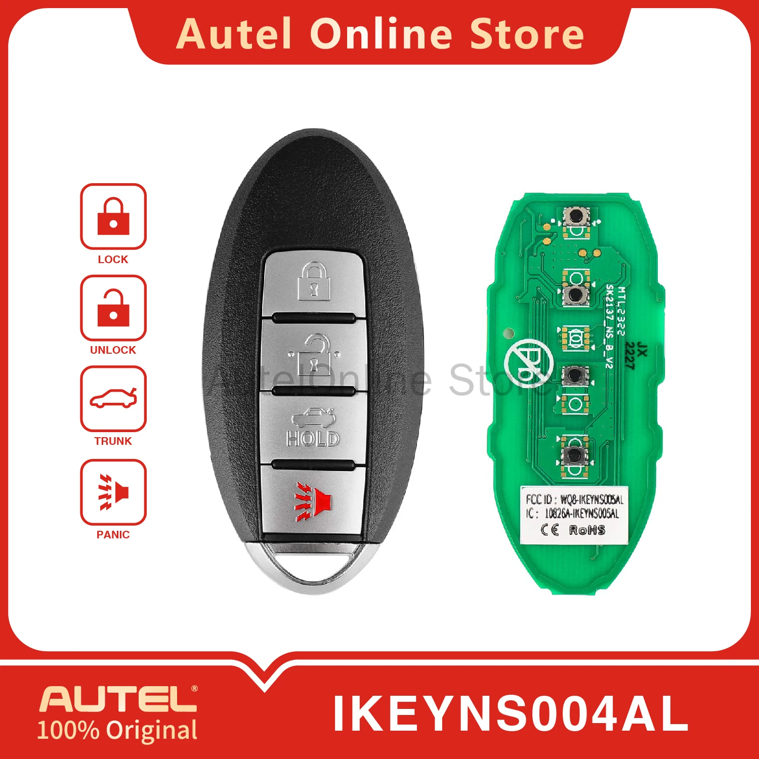

AUTEL IKEYNS004AL 4-кнопочный универсальный интеллектуальный дистанционный ключ для KM100/IM508/IM608 для Nissan