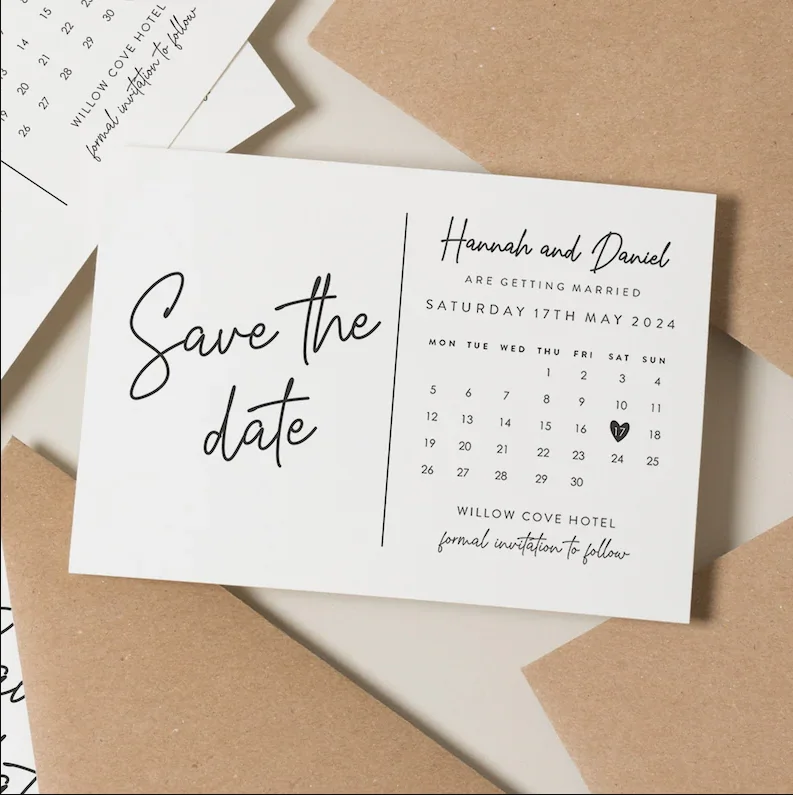 

Calendar Save The Date Cards, Modern Wedding Save The Date Postcard With Envelopes, Personalised Save Our Date Wedding Calendar