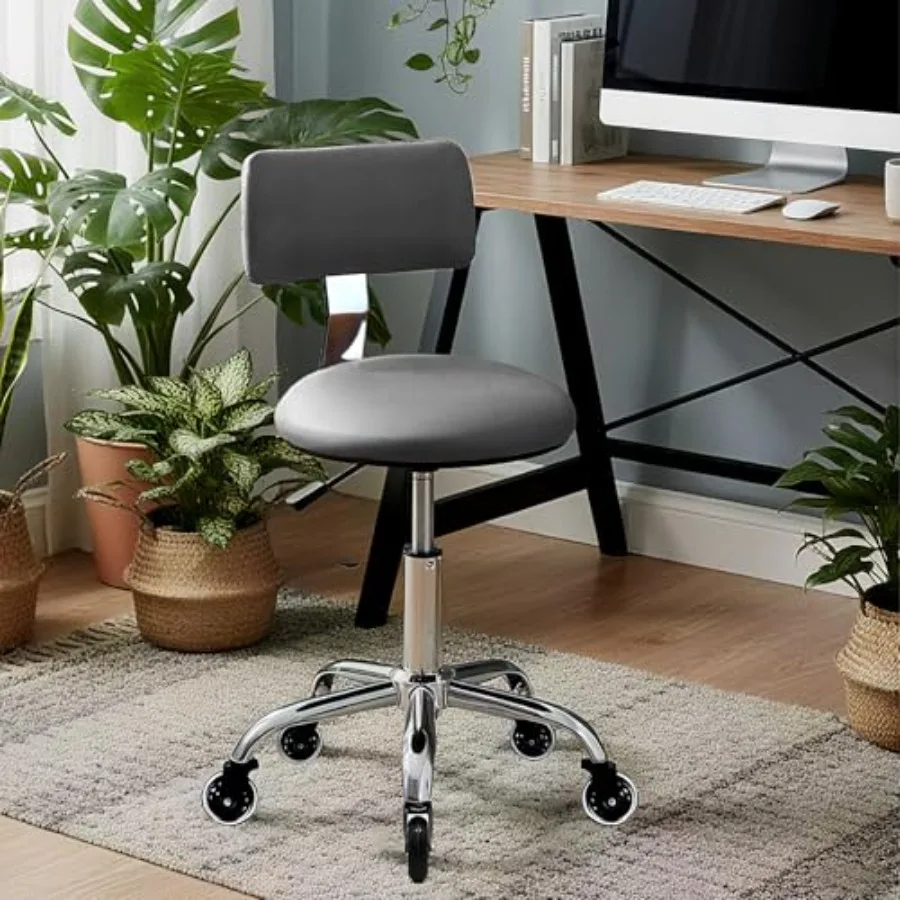 

Rolling Stool Chair with Wheels Office Drafting Chair with Back Support Height Adjustable Standing Desk Stool with PU Leather C