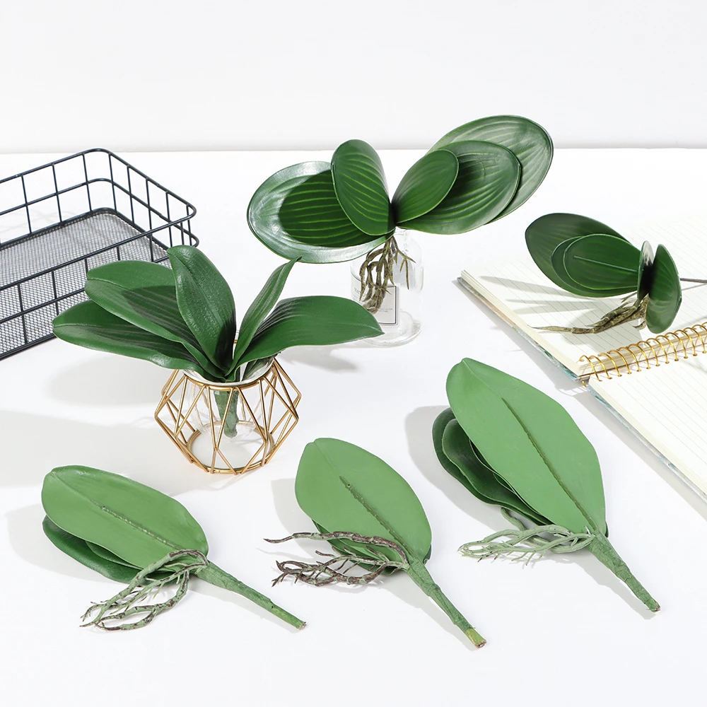 جديد الزهور الزخرفية أوراق الأوركيد النباتات الاصطناعية محاكاة يترك فالاينوبسيس ورقة العشب البلاستيكي