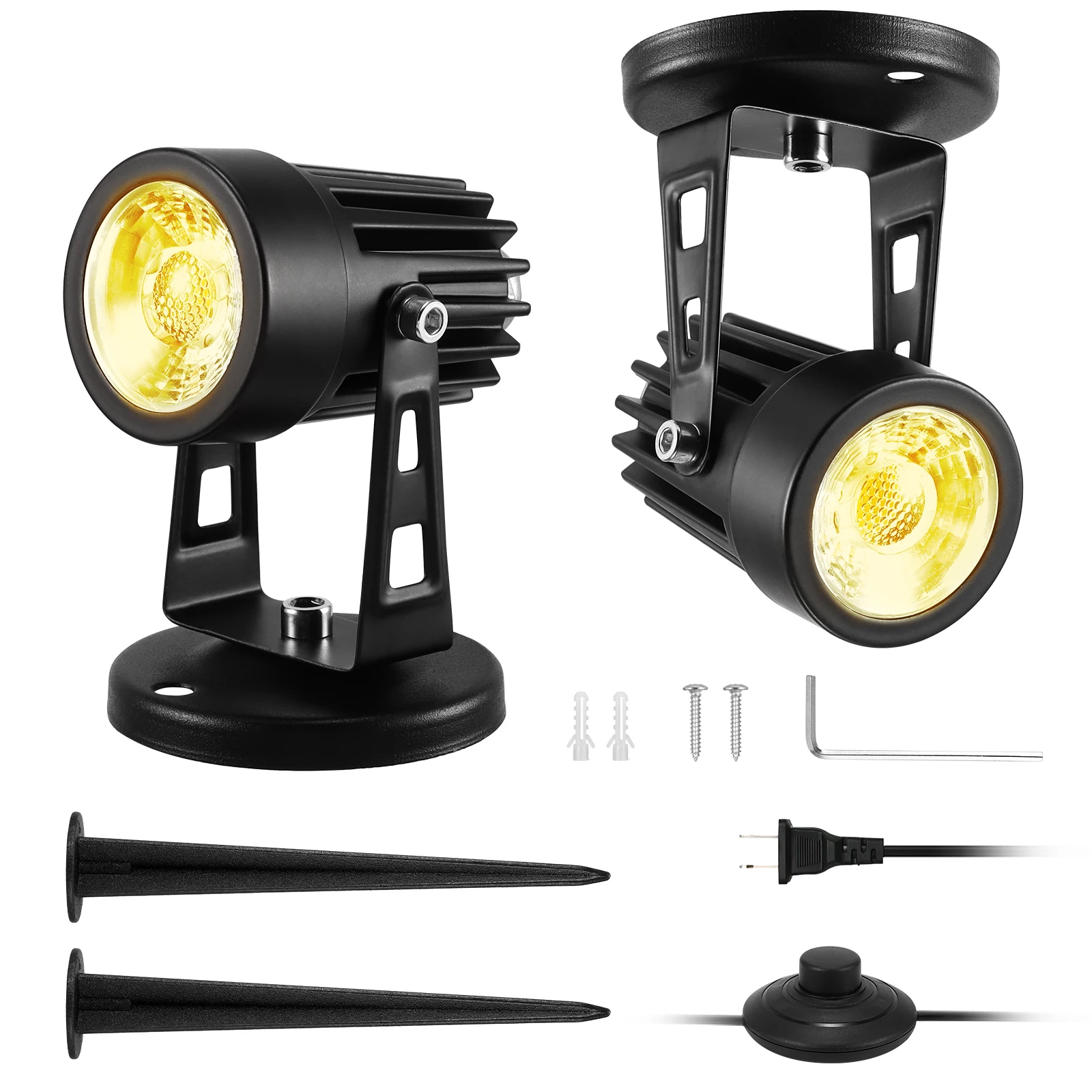 

2pcs LED US Plug 5W Lawn Lamp COB Spike Light Dual-Use Models Spotlights Outdoor Waterproof Pathway Garden Spot Decor Landscape