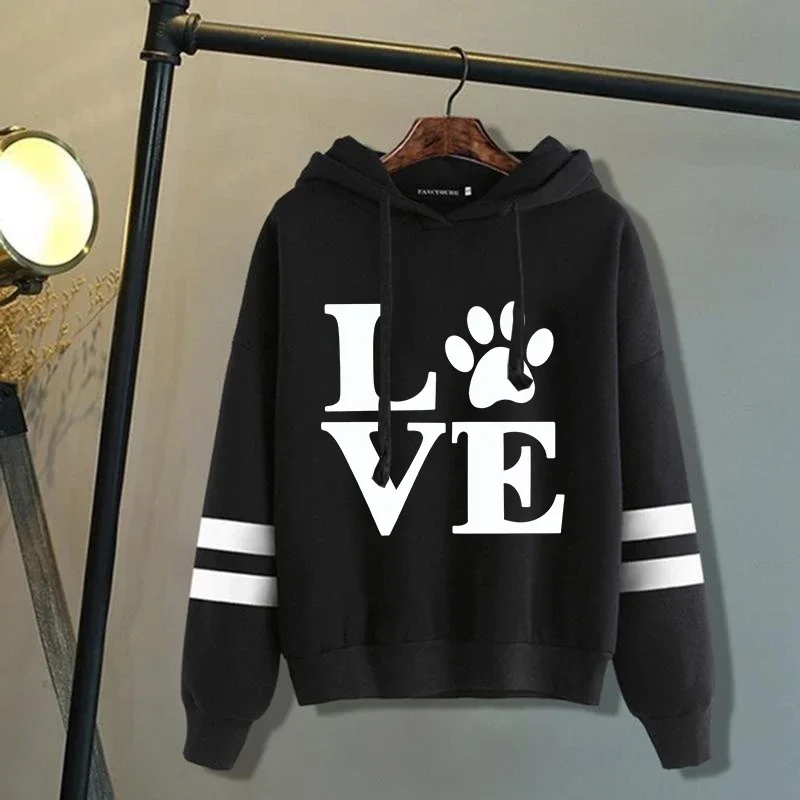 

New Love Dog Paw Printed Hoodies Women Hooded Ladies Sweatshirt Spring Autumn Casual Tops Female Pullovers S-3XL