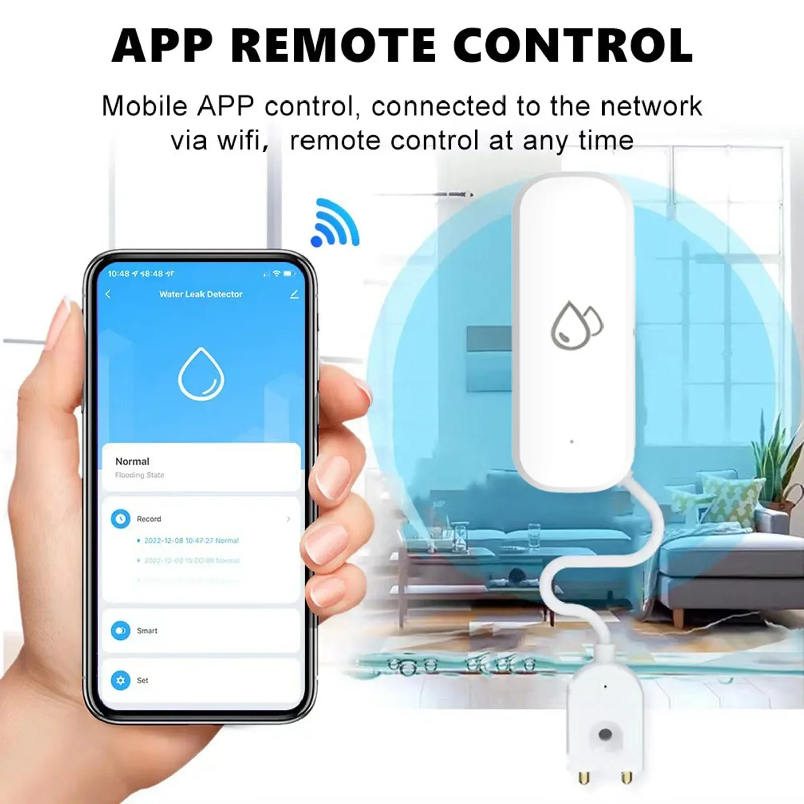 Detektor Sensor celup Wifi rumah pintar, Aksesori katup air otomatis pengontrol waktu Alarm aplikasi Sensor celup kebocoran air