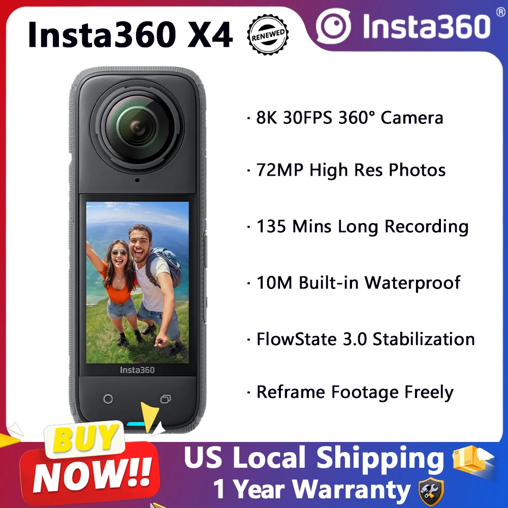 Insta360 Insta360 X4 8K Panoramic Action Camera Refurbished 72MP Photos Digital Camera For Vlogging Cameras FlowState Stabilization 10M Waterproof Go Pro Vlogging 360° Camera Fast Shipping From US - Aliexpress Deal