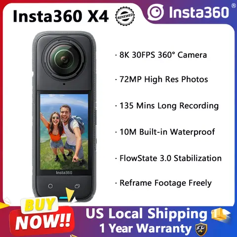 Insta360 X4 8K Panoramic Action Camera Refurbished 72MP Photos Digital Camera For Vlogging Cameras FlowState Stabilization 10M Waterproof Go Pro Vlogging 360° Camera Fast Shipping From US