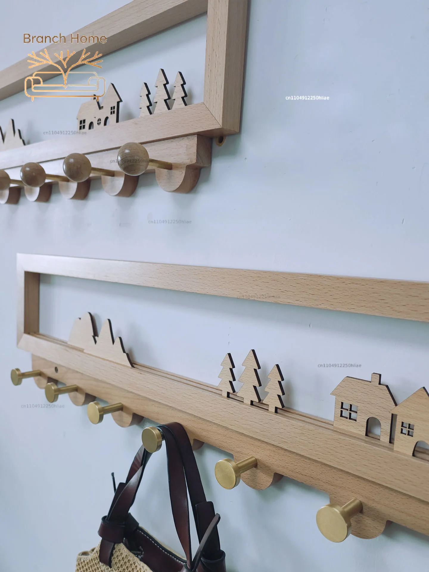 Solid wood clothes hook, wall hanging rack, entrance wardrobe, no punching, bedroom does not take up space, coat rack