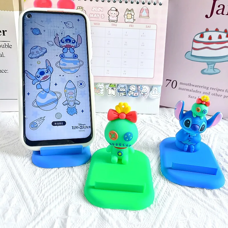 Anime Figures Disney Stitch Dolls Stand Desktop Mobile Phone Stand Pvc Stitch Decoration Model Boys Girls Toys Kid Birthday Gift