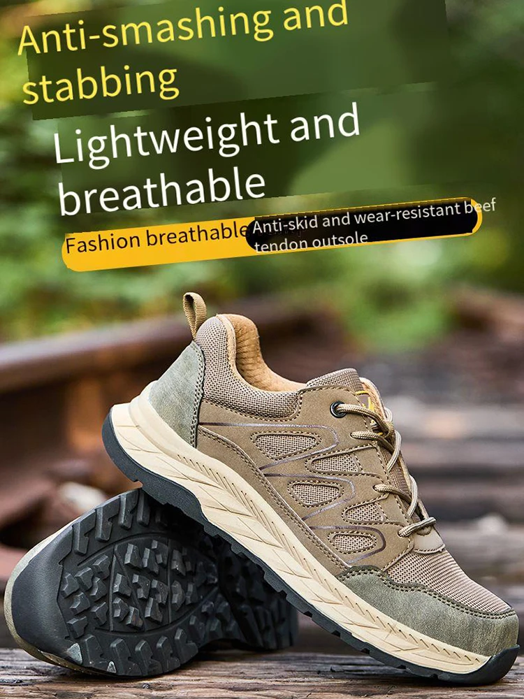Anti Smashing Anti piercing Men's Breathable Anti Odor Steel Toe Lightweight Anti Slip Wear-resistant Protective Shoes
