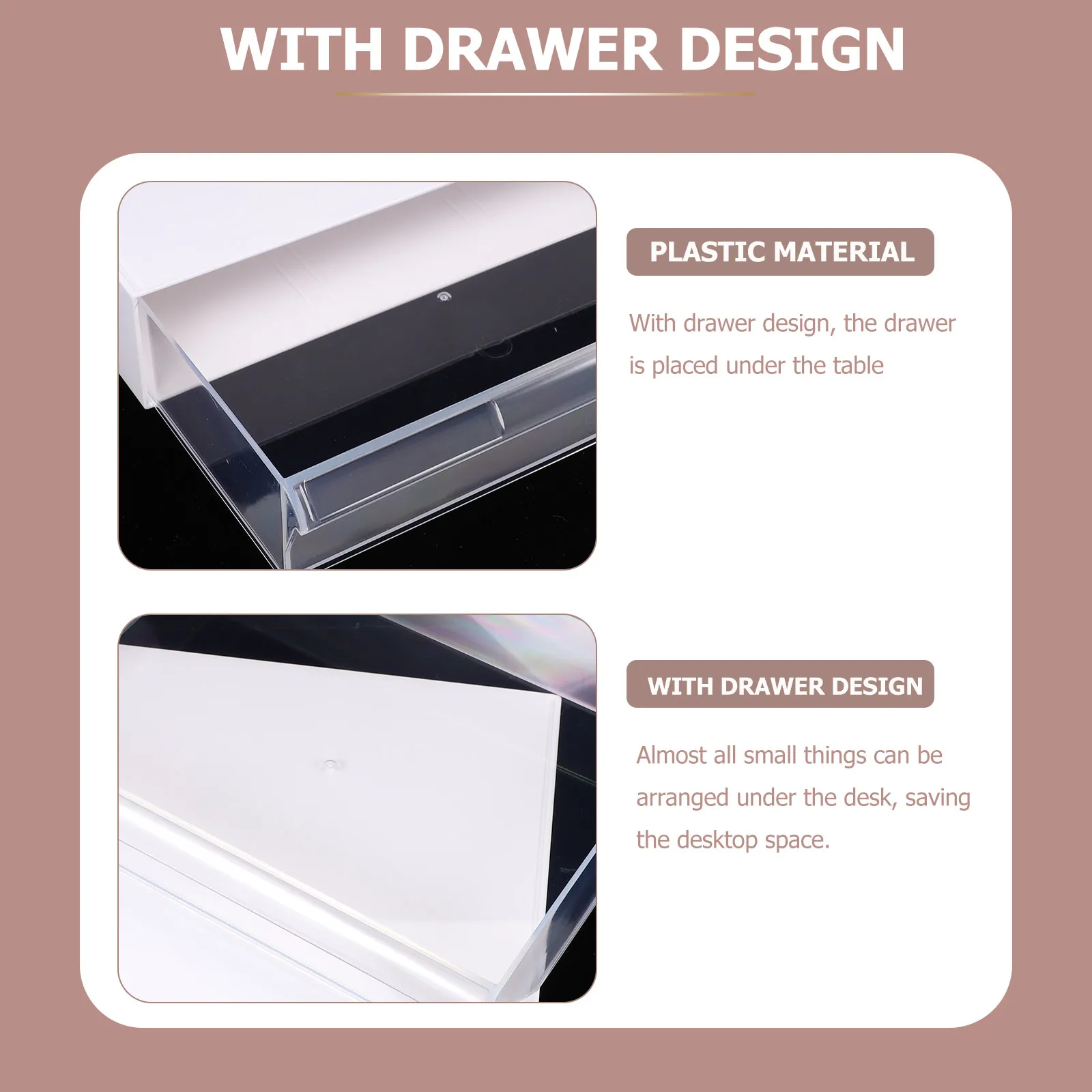 Under Desk Organizer Nail-Free Transparent Drawer Multi-Function Hidden Desk Storage Box Desktop Organizer for Office Stationery