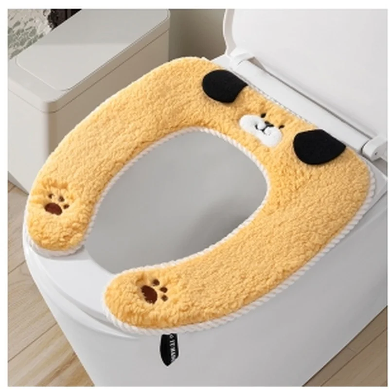 Soft Warm Winter Toilet Seat Cover Cute Cartoon Plush Toilet Cushion Washable Non-slip Bathroom Toilet Pad for Home Toilet Decor