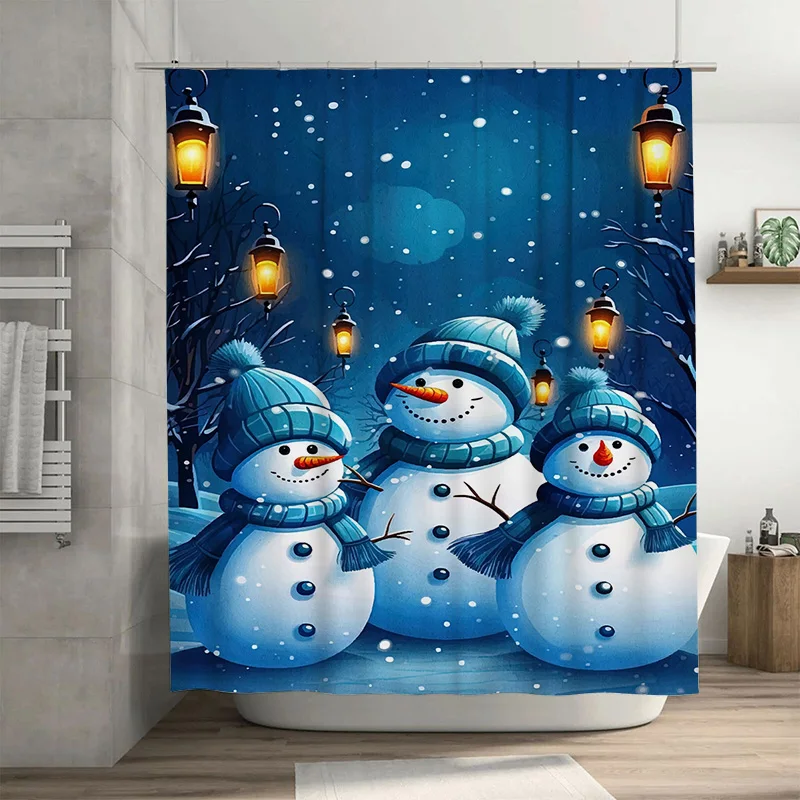 

Tuniu Festive Winter Snowman Bath Curtain Cute Holiday Decor Cozy Bathroom Shower Curtain Set for Christmas Home