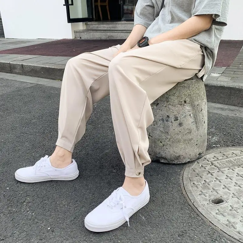 Summer Korean Version Street Ruffian Handsome Fashion Trend Loose Casual Sports Versatile Solid Color Ankle Tied Harun Pants