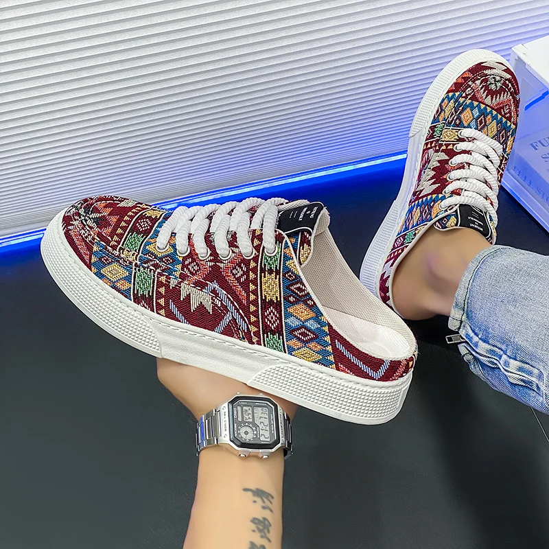 

Men's shoes, summer casual breathable board shoes, men's versatile canvas shoes, slippers, lazy shoes, half slippers