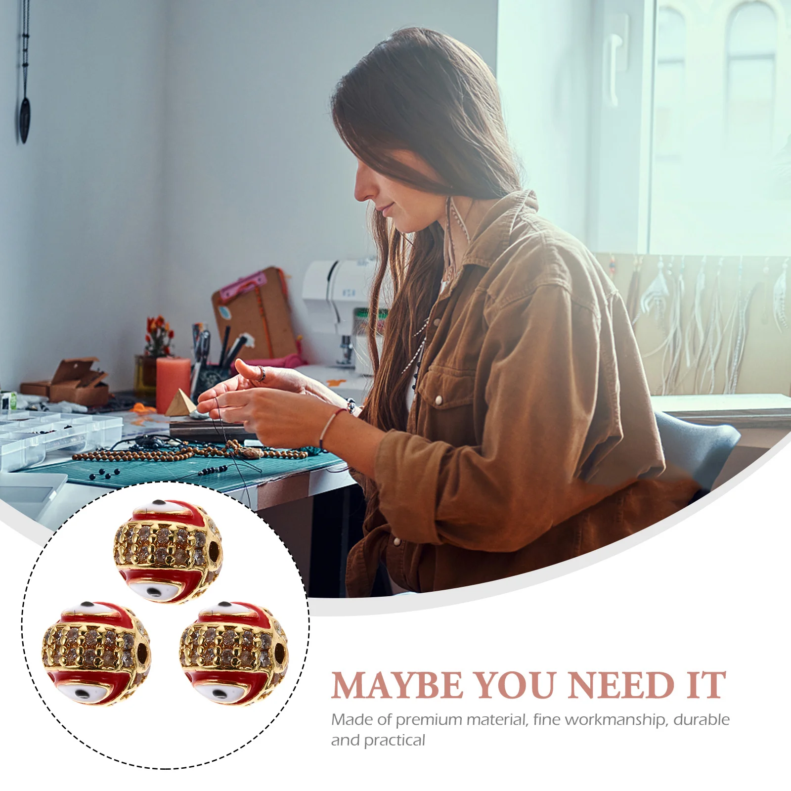 

3 шт., круглые инкрустированные браслеты из сплава сглаза, подвески, звенья, бусины, сделай сам, ювелирные изделия, очаровательные бусины для глаз, аксессуары для рукоделия