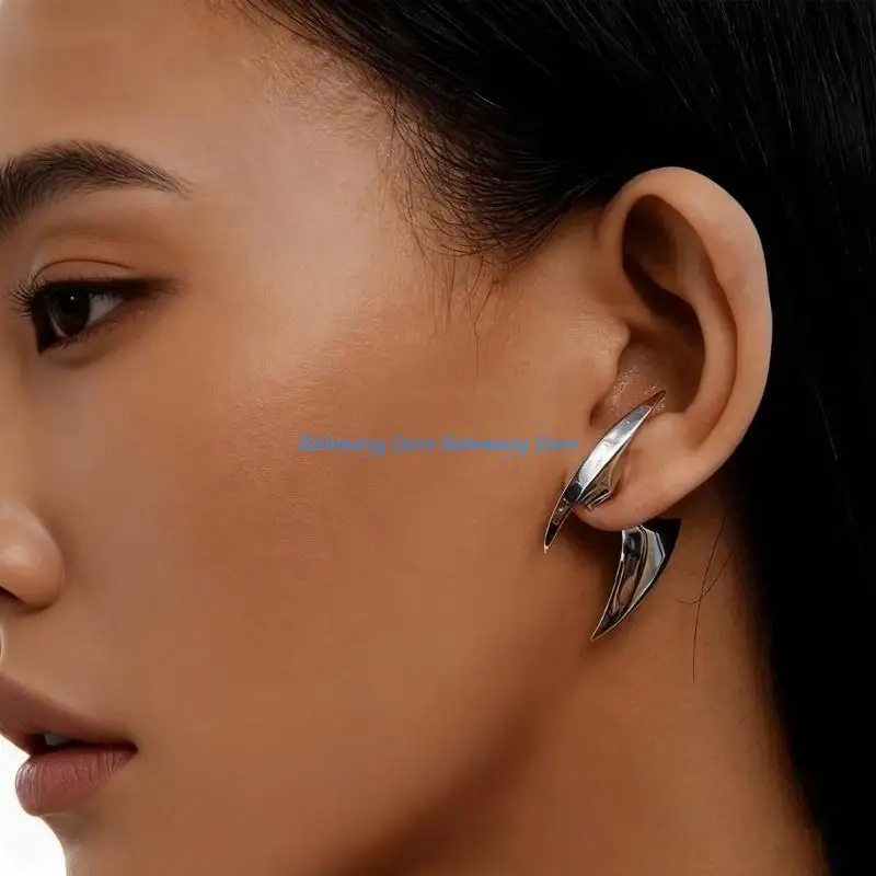 573B Mechanical H Shaped Earrings For Women Modern Art Jewelry Lightweight Copper Ear Studs Gift For Her