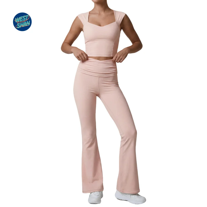 WESTSHAN Women Athletic Wear Set U Neck Top With Built-In Bra Yoga Pickball Tennis Training Pilate Fitness Sports Leggings