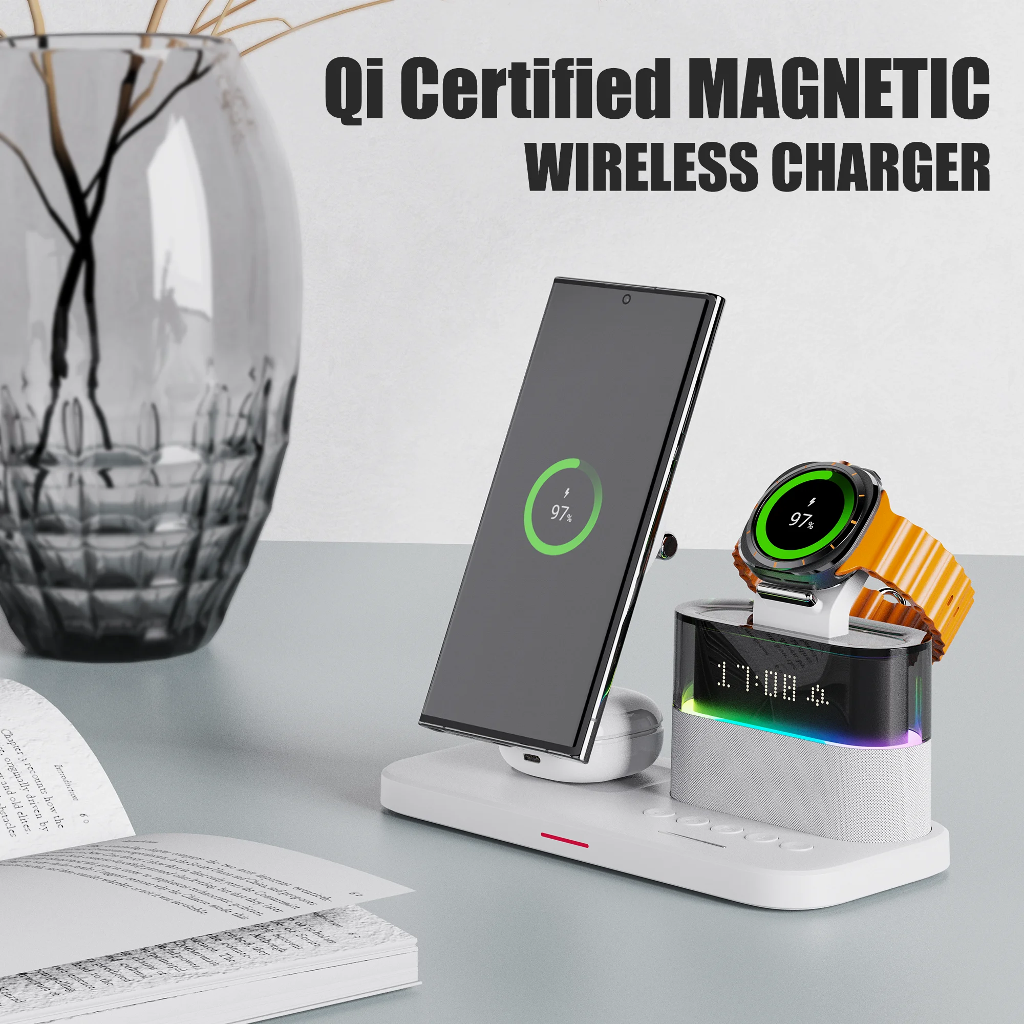 Multi-function Magnetic Wireless Charger Station for Samsung S24 S23 S22 S21 Galaxy Watch 7 6 5 4 Active2 Earbuds 20W Charging