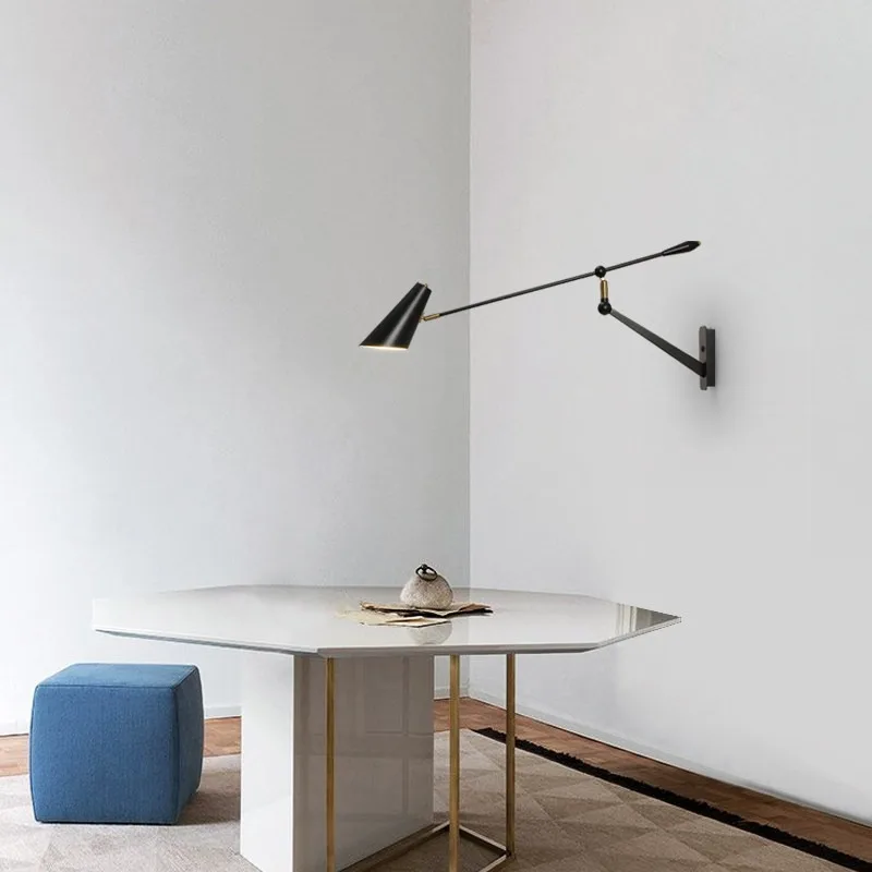2026 American Industrial Swing Arm Black/white Decorative Wall Lamps Long Pole Rotatable Wall Sconces Living Room Bedroom Restau
