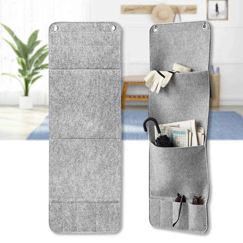 Gray Wall Hanging Style Felt Storage  Bags 6 Pockets  Mounted Wardrobe  Pouch Cosmetic Hang  Toys Organizer