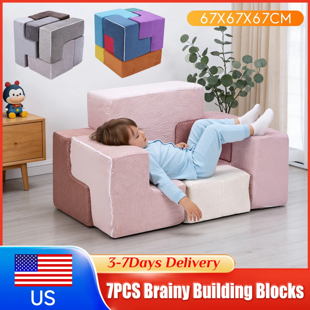 

Набор из 7 эластичных поролоновых подушек для малышей: моющиеся строительные блоки, трансформируемые в стульчик и диван-пазл для спальни и игровой комнаты