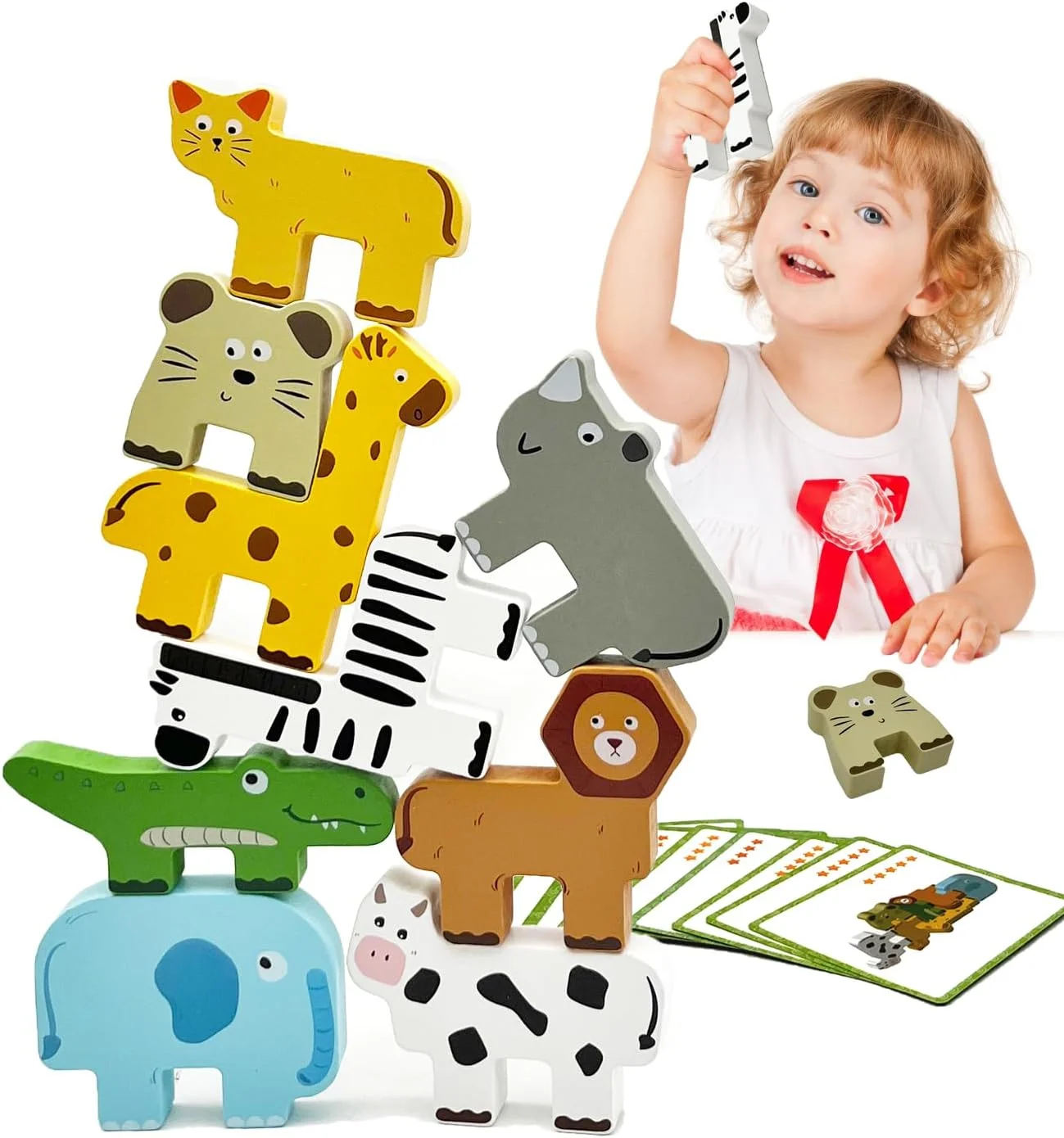 Hölzerner Tierblock zum Stapeln, pädagogisches Puzzlespielzeug, Kleinkindspielzeug für Kinder im Alter von 1–3 Jahren, Früherziehungsspielzeug, Kinderspielzeug