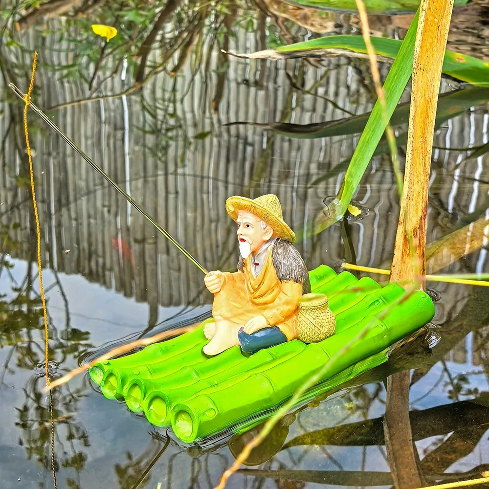 New PVC Old Man Fishing Ornament Floating lotus leaf Jiang Tai Gong Fishing DIY foam Miniature Room Decoration Aquascape