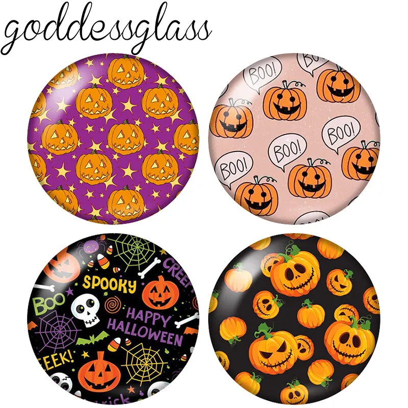 New Halloween pumpkin ghost Pattens 10pcs 12mm/18mm/20mm/25mm Round photo glass cabochon demo flat back Making findings