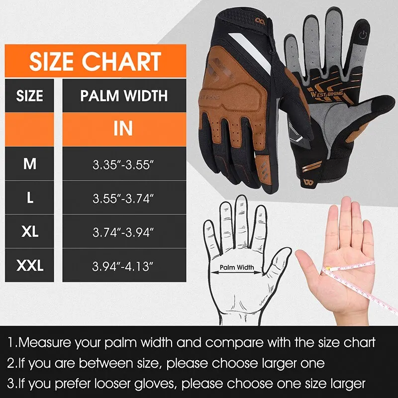 WEST BIKING Motorcycle Bicycle Gloves Touch Screen Full Finger MTB Road Bike Mitts Men Women Gym Wear-Resistant Sport Equipment